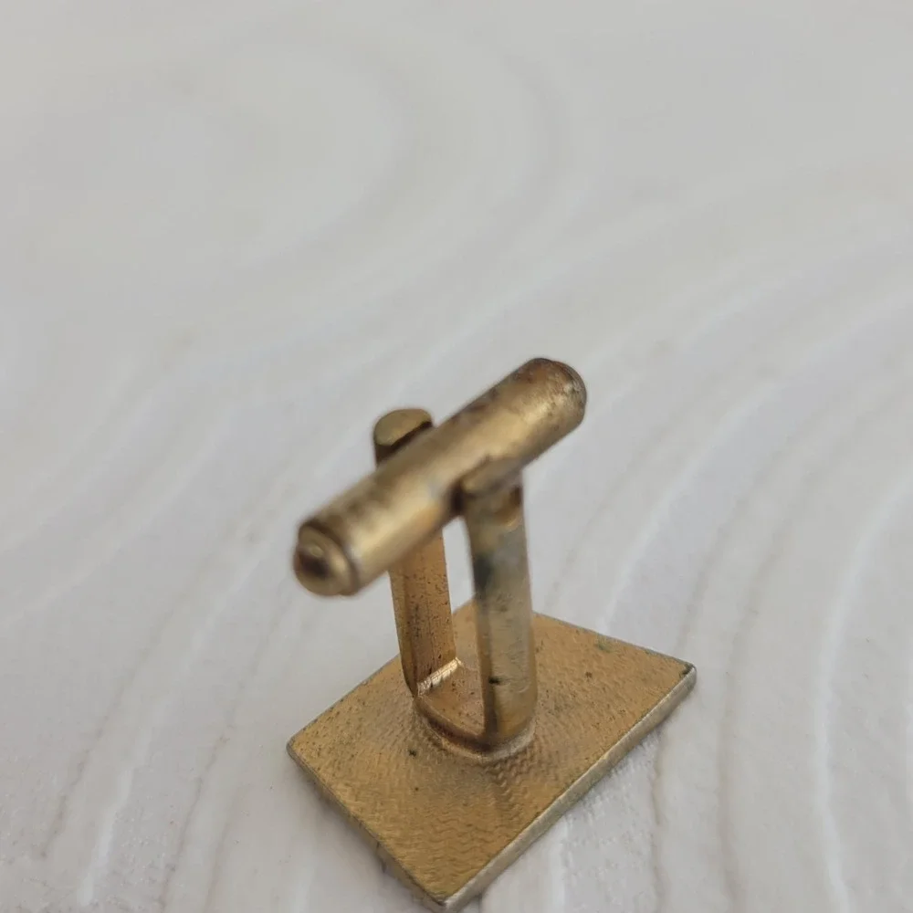 Vintage Mid Century Modern Geometric Gold Tone‎ Black Enamel Trapezoid Cufflinks